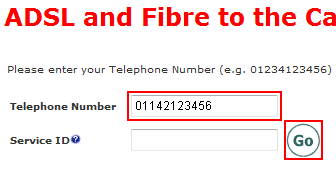 Fill in your telephone number and click Go (leave the Service ID blank)