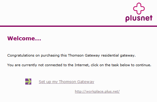 The Thomson Gateway Welcome Page, click Setup My Thomson Gateway.