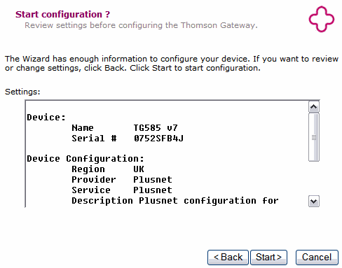 Check the settings are correct and click Start.