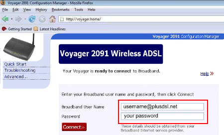 username and password