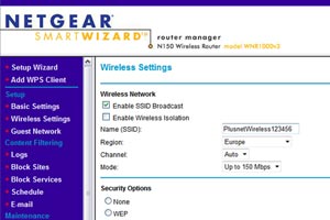 Home Network: Click on WLAN: PlusnetWireless