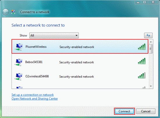 Select your network from the list and click Connect.