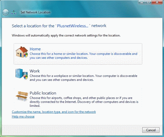 Confirm your network location.