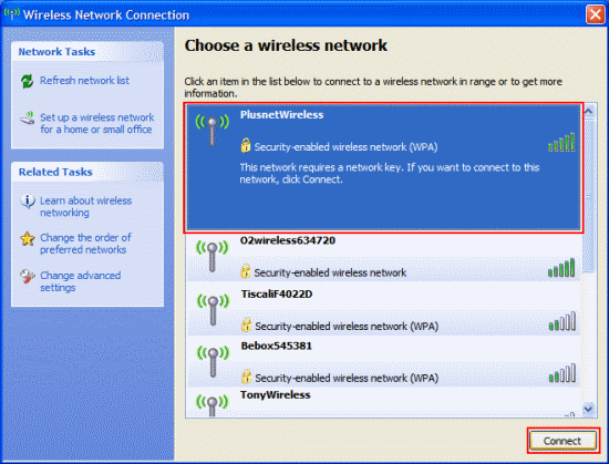 Select your network and click Connect.