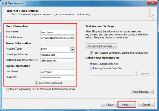 Fill in your account details (see below the screenshot if you need help with this).