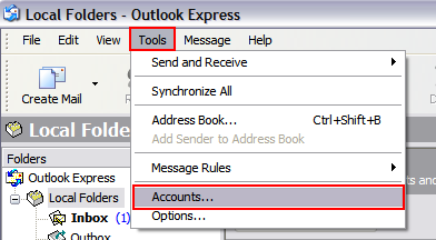 Go to Tools on the top bar and select Accounts.