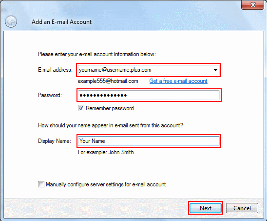 Fill in your account details (see below the screenshot if you need help with this).