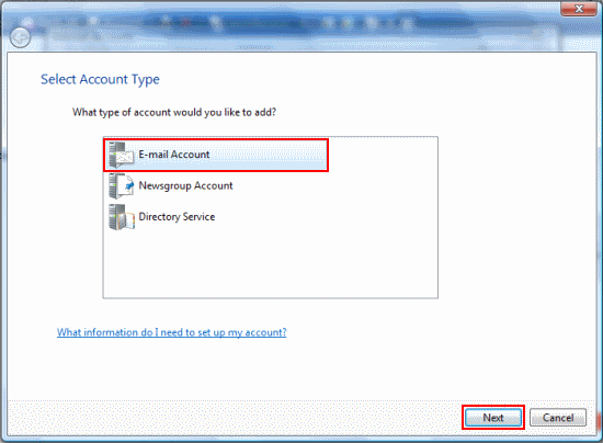 Select E-Mail Account and click Next.