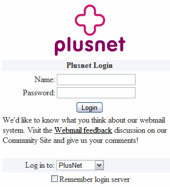 Webmail login screen