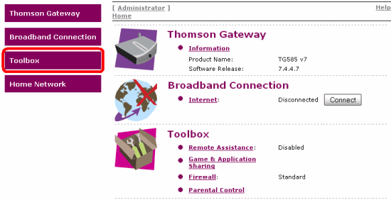 Choose Toolbox from the menu on the left side.