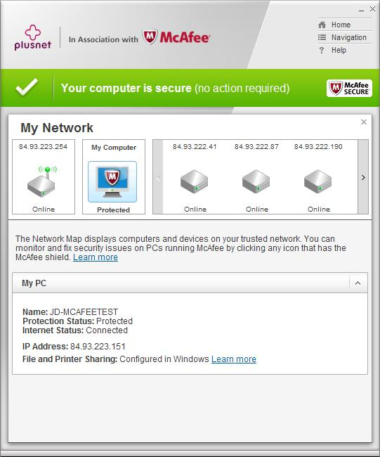 McAfee My Home Network map
