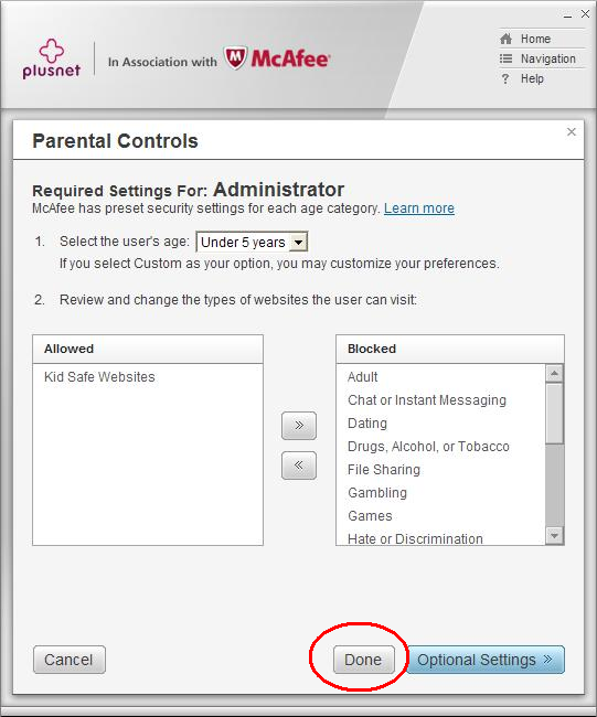 Parental Controls allowed content category continued