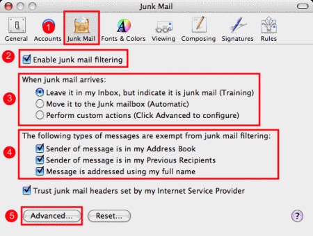 Mac Mail - Preferences - Junk
