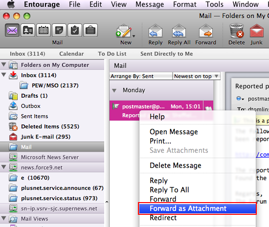 Entourage - Forward as attachment