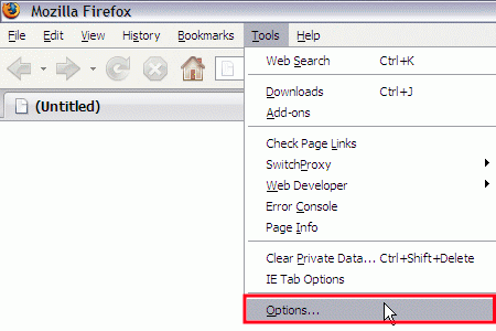 Firefox - Tools - Options