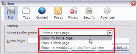 Tools - Options - Main - Start Option
