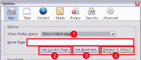 Tools - Options - Main - Home Page