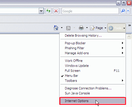 Tools - Internet Options