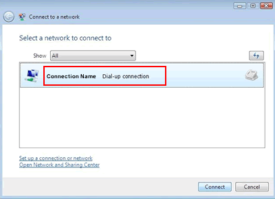 Vista dial-up connection selection