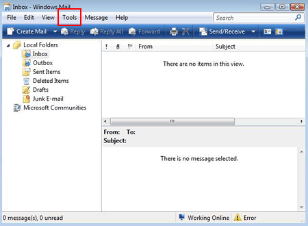 Vista - Windows Mail - Tools