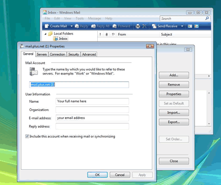 Vista - Windows Mail -username and password