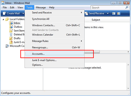Vista - Windows Mail - Accounts