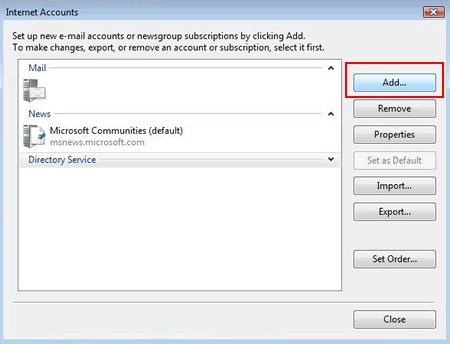 Vista - Windows Mail - Add account