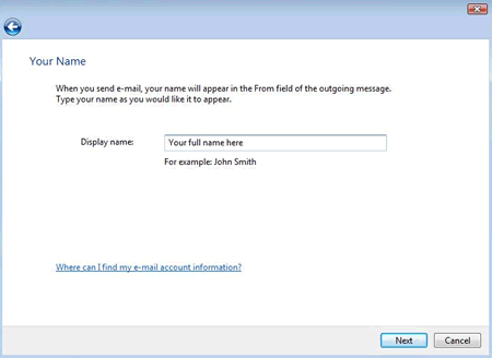 Vista - Windows Mail - full name