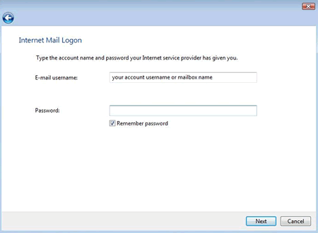 Vista - Windows Mail -username and password