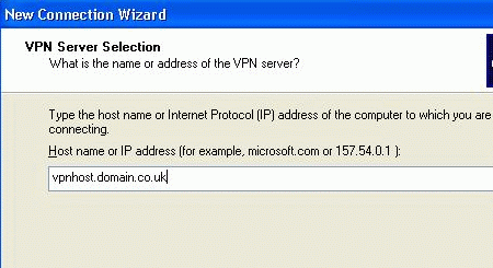 New connection wizard vpn server selection