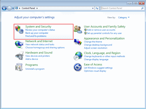 Under System and Security, click Review your computer's status